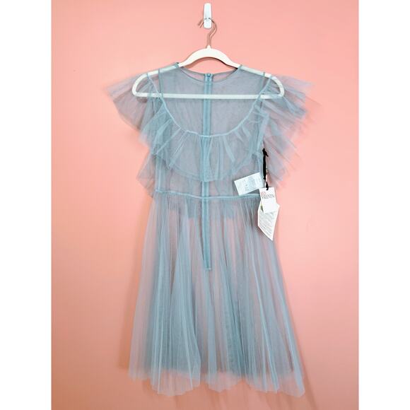 RED Valentino Tulle Ruffle Overlay Mini Dress in Blue Size 40/Small - Picture 3 of 11